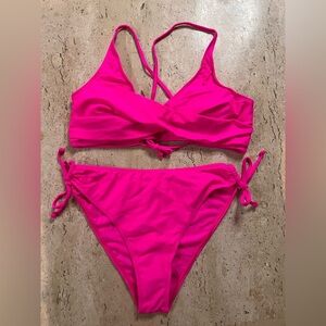 Women’s Hot Pink Front Twist Side Tie Bikini Size XL